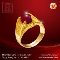 Nhẫn Nam Vàng 24K Gắn Đá Ruby