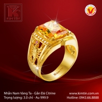 Nhẫn Nam Vàng 24K Gắn Đá Citrine