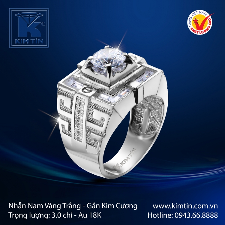 Nhẫn Nam Vàng Trắng 18K