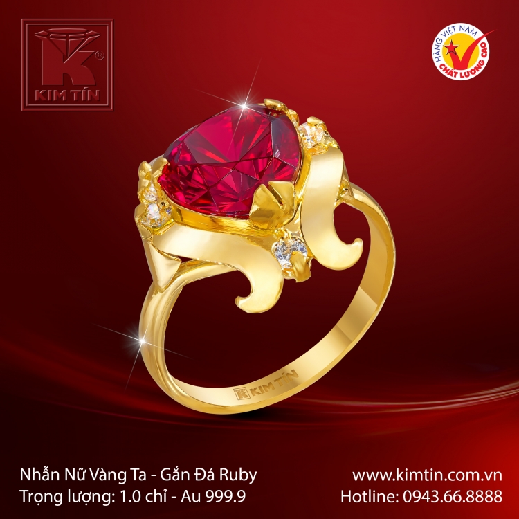 Nhẫn Nữ Vàng 24K Gắn Đá Ruby