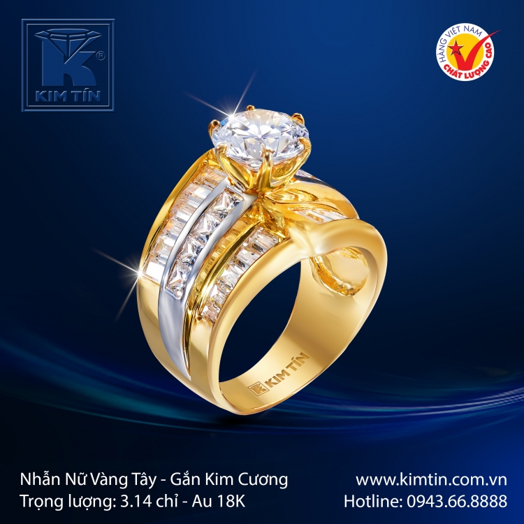 Nhẫn Kim Cương Vàng Màu 18K