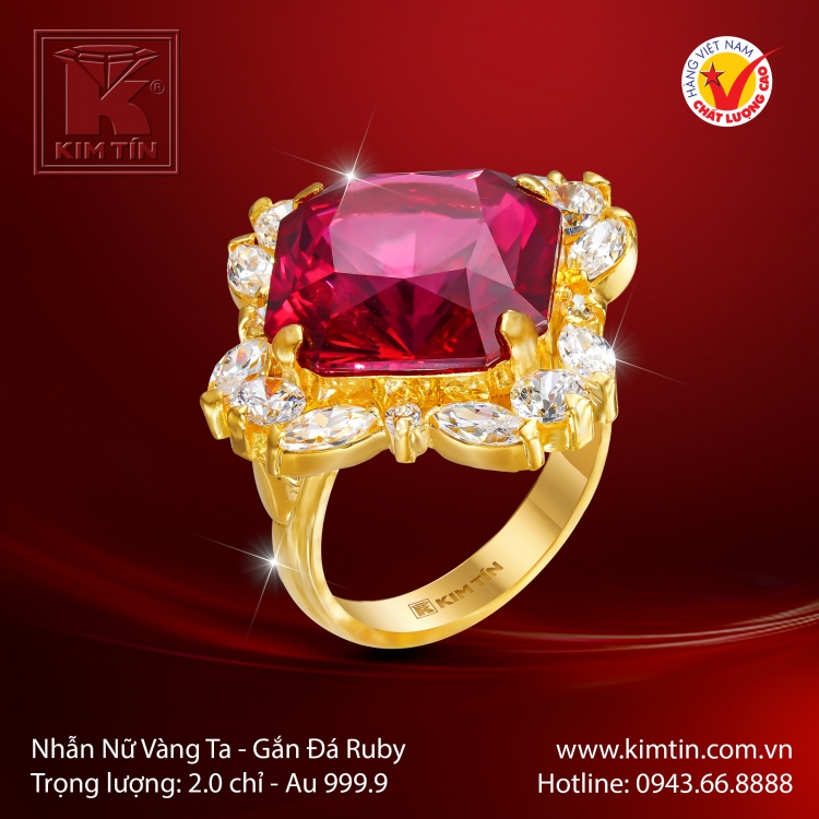 Nhẫn Nữ Vàng 24K Gắn Đá Ruby