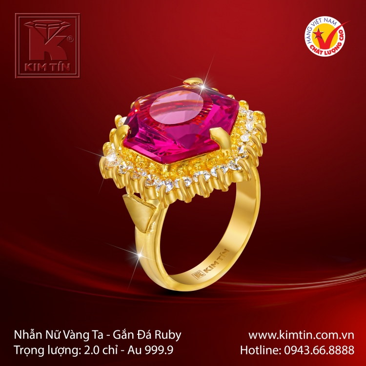 Nhẫn Nữ Vàng 24K Gắn Đá Ruby