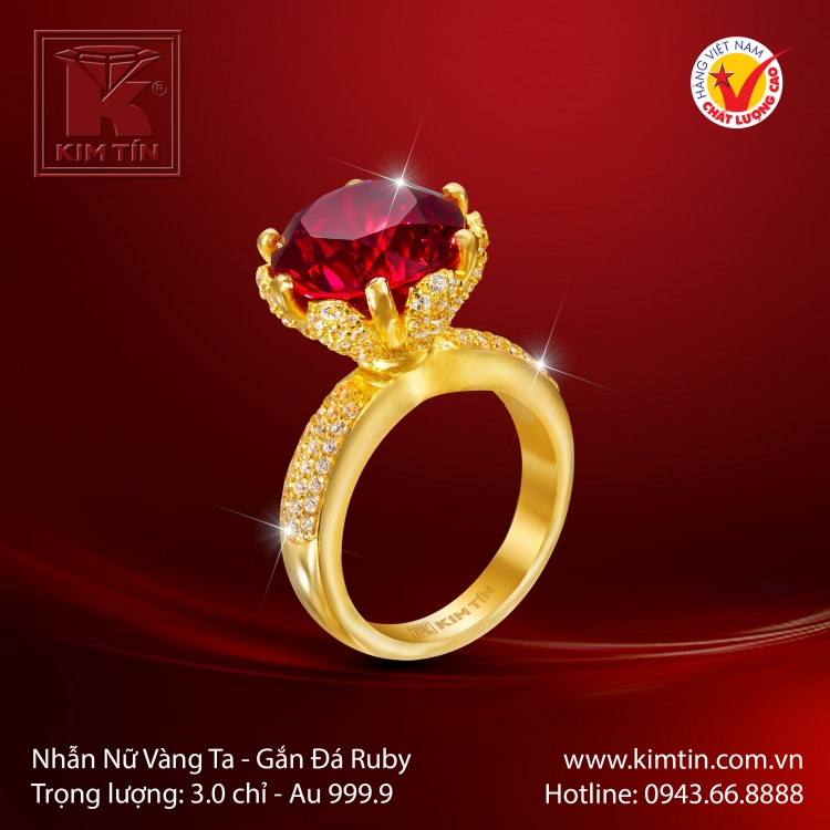 Nhẫn Nữ Vàng 24K Gắn Đá Ruby