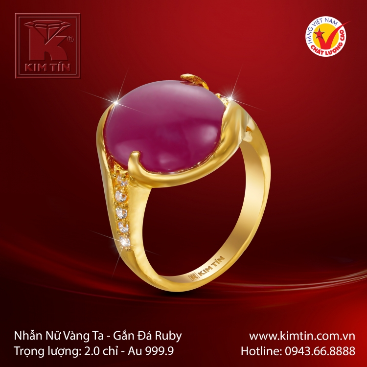 Nhẫn Nữ Vàng 24K Gắn Đá Ruby