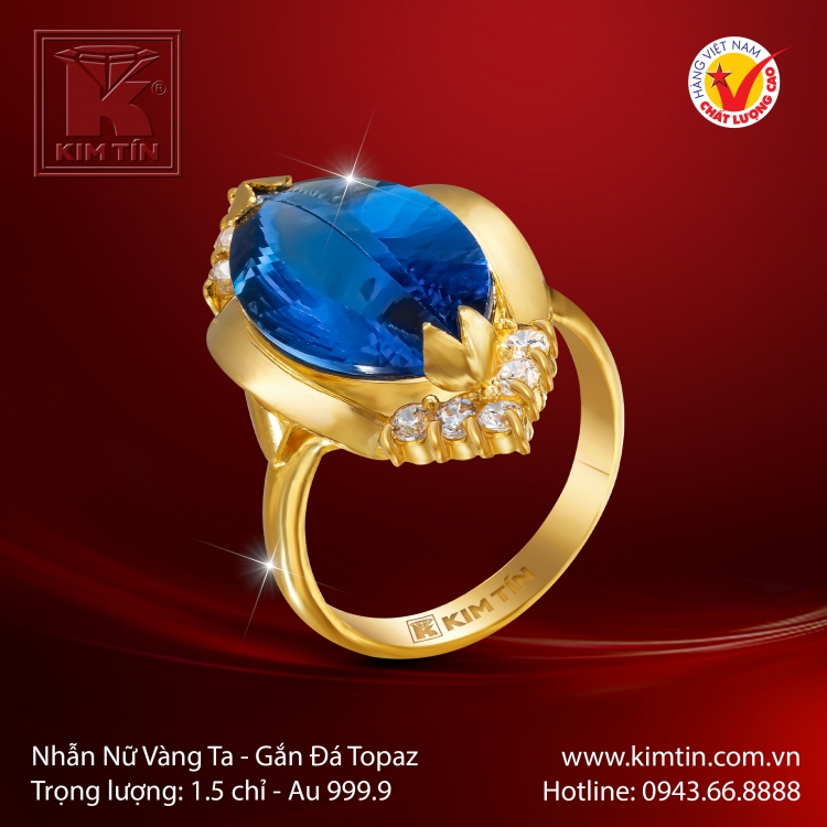 Nhẫn Nữ Vàng 24K Gắn Đá Topaz