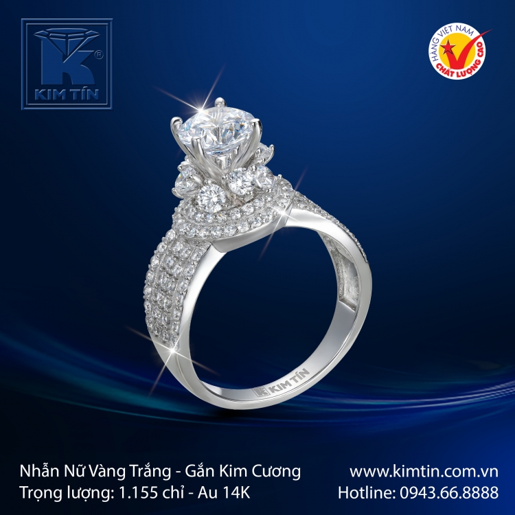 Nhẫn Kim Cương Vàng Trắng 14K