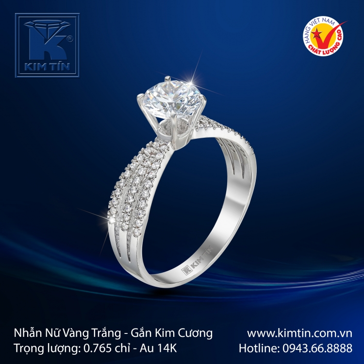 Nhẫn Kim Cương Vàng Trắng 14K