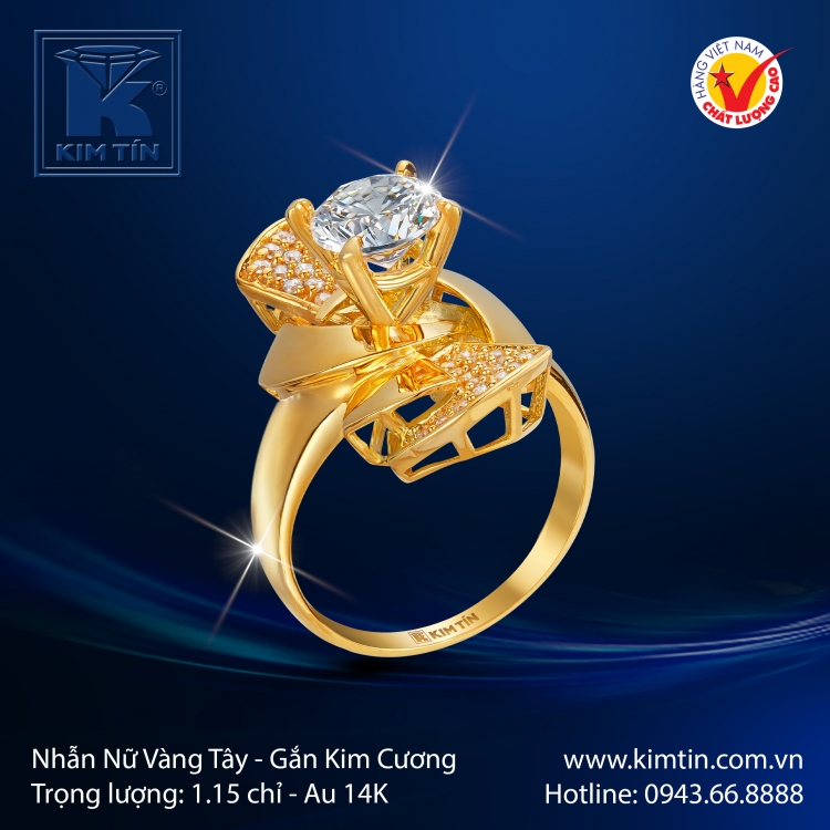 Nhẫn Kim Cương Vàng Màu 14K