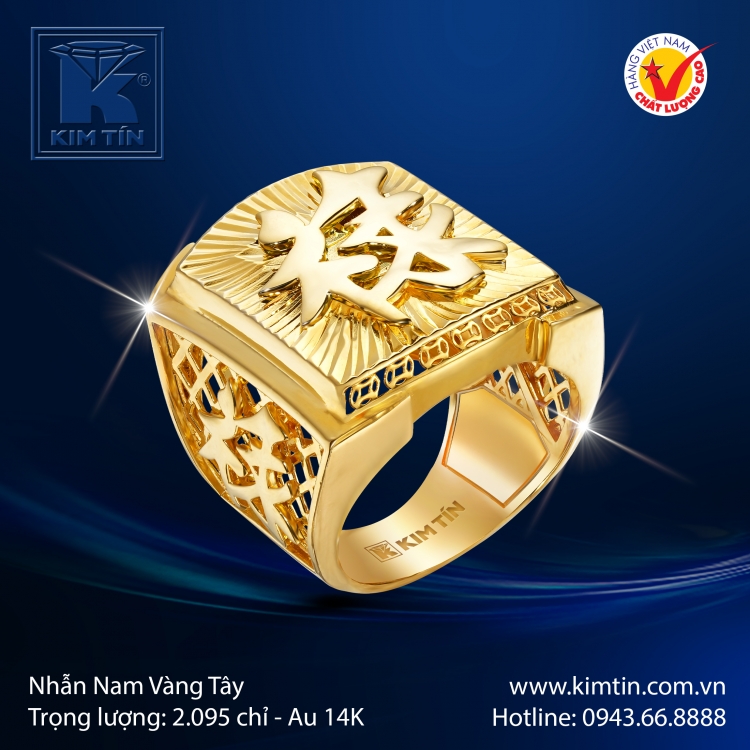 Nhẫn Nam Vàng Màu 14K