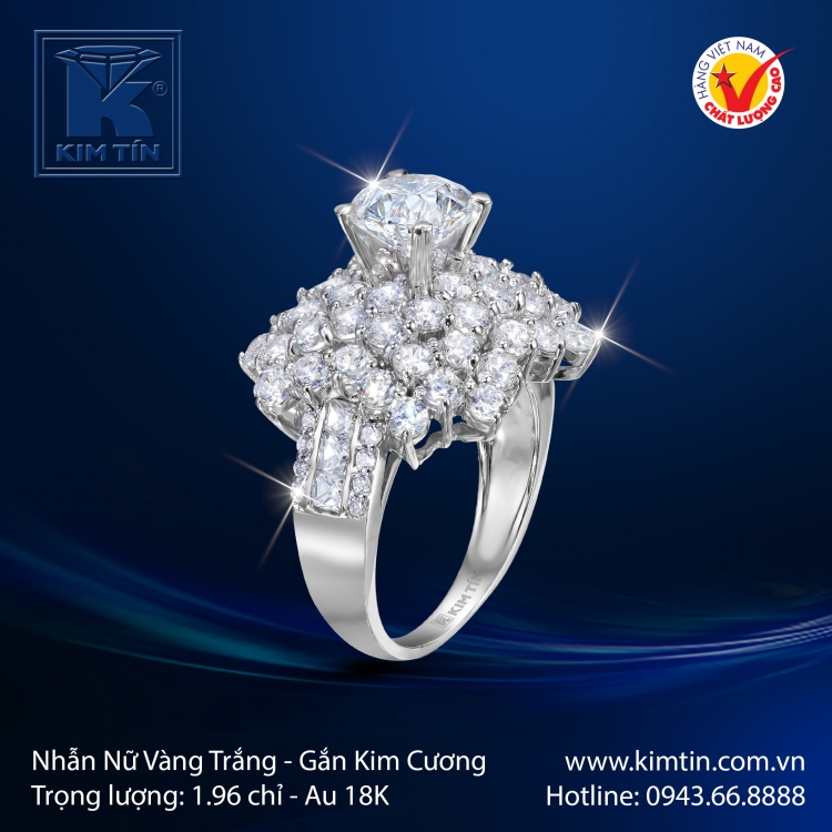 Nhẫn Kim Cương Vàng Trắng 18K