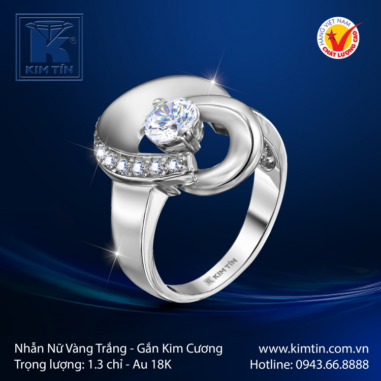 Nhẫn Kim Cương Vàng Trắng 18K