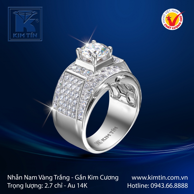 Nhẫn Nam Vàng Trắng 14K