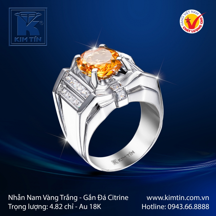 Nhẫn Nam Vàng Trắng 18K