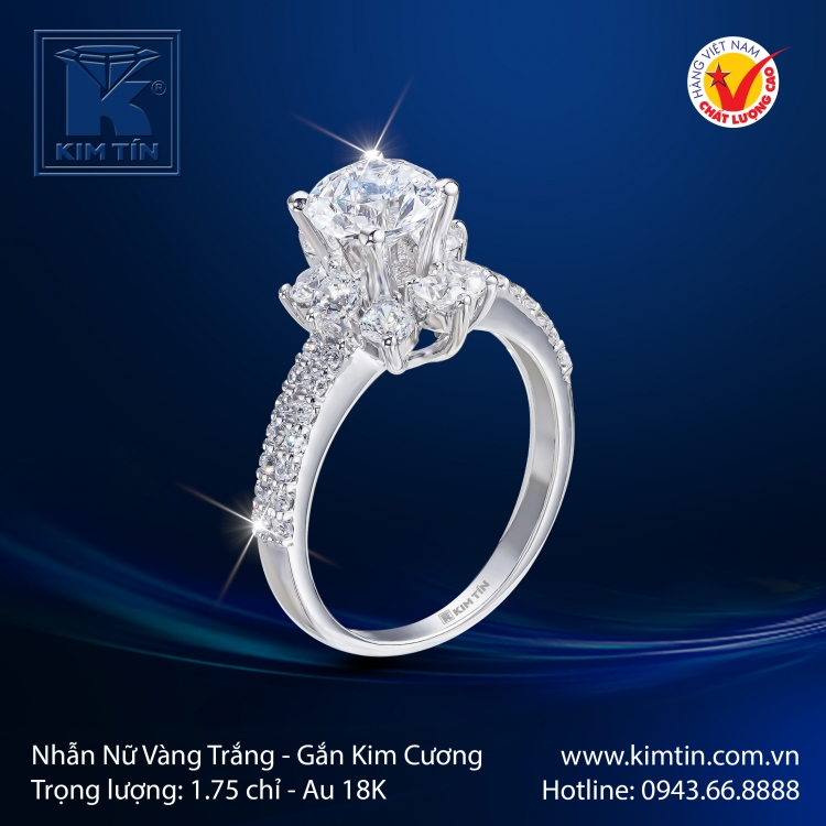 Nhẫn Kim Cương Vàng Trắng 18K