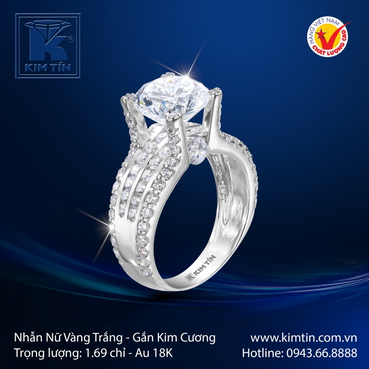 Nhẫn Kim Cương Vàng Trắng 18K