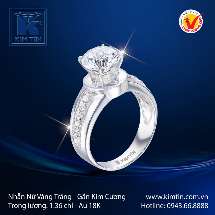 Nhẫn Kim Cương Vàng Trắng 18K