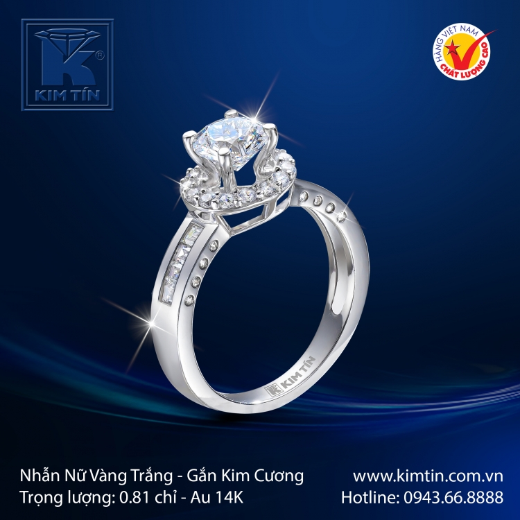 Nhẫn Kim Cương Vàng Trắng 14K