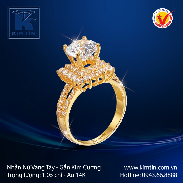 Nhẫn Kim Cương Vàng Màu 14K