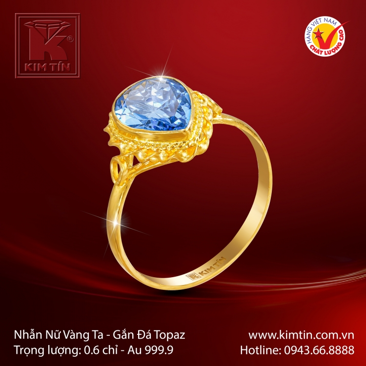 Nhẫn Nữ Vàng 24K Gắn Đá Topaz