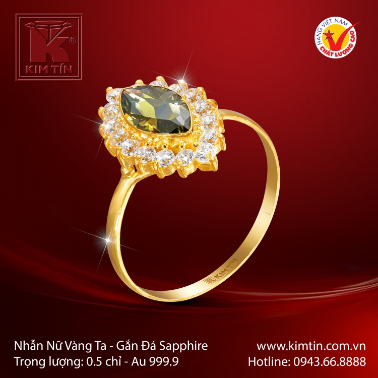 Nhẫn Nữ Vàng 24K Gắn Đá Sapphire